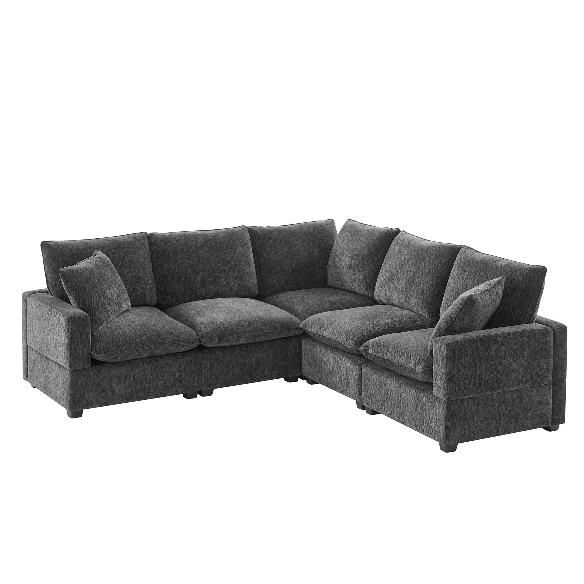 84*84" Modern L Shape Modular Sofa, 5 Seat Chenille Sectional Couch Set With 2 Pillows Included, Freely Combinable Indoor Funiture For Living Room, Apartment, Office, 2 Colors Black Grey Chenille 5 Seat