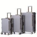 Luggage Sets Expandable Aluminum 20 24 28 Inch Three Model Set, Stylish Suitcase With Aluminum Frame Password Lock, Suitable For Travel Suitcases And Suitcases Antique Gray Contemporary Aluminum