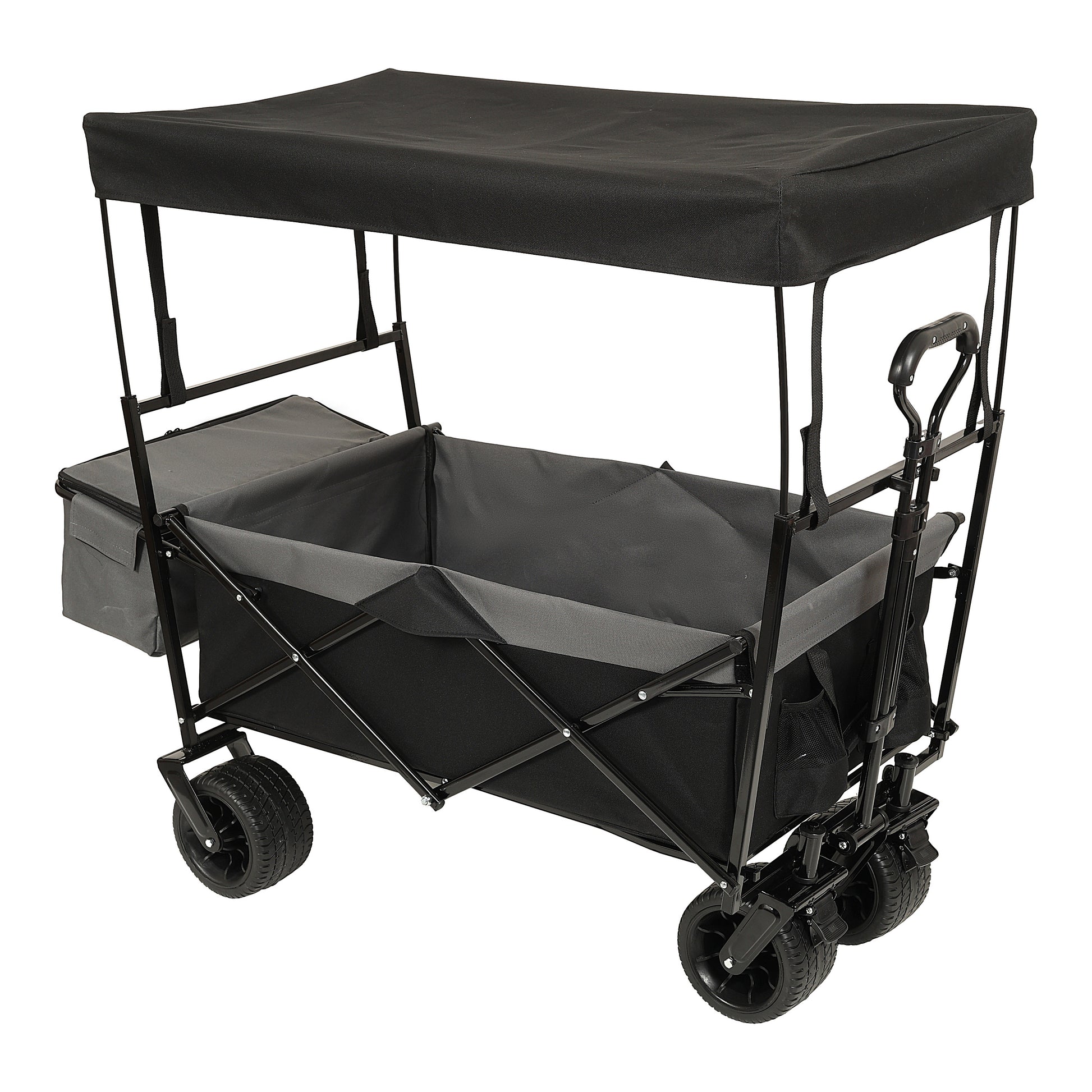 480Lbs Collapsible Wagon With Canopy,Wagon Stroller With 7" All Terrain Wheels, Lightweight Foldable Wagon, Large Capacity For Camping, Shopping, Sports, And Garden Use,Black With Mosquito Net Black