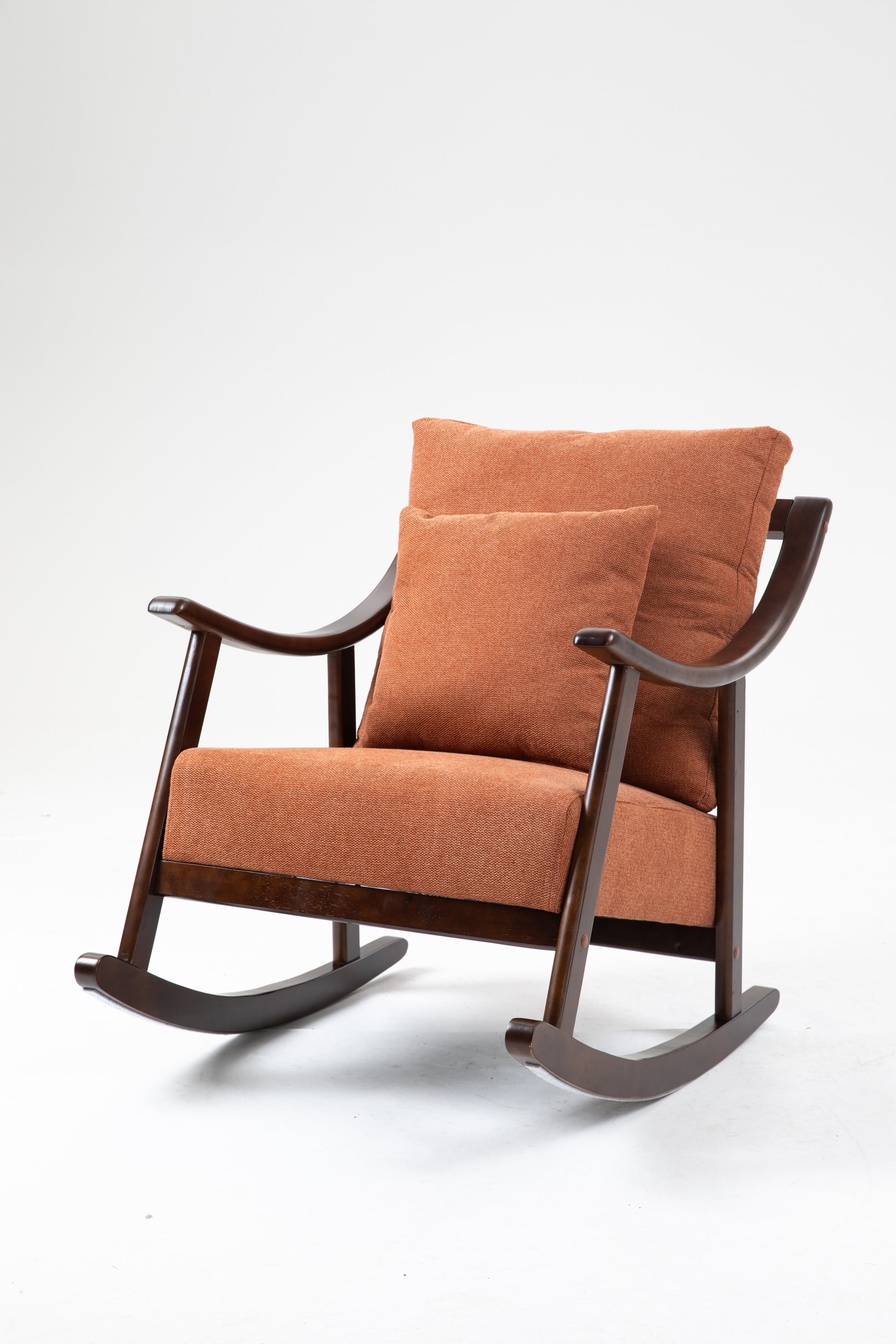 Woven Fabric Mid Century Modern Accent Chairs Comfy Upholstered Glider Arm Chair With Solid Wood For Living Room Bedroom Balcony Light Brown Linen