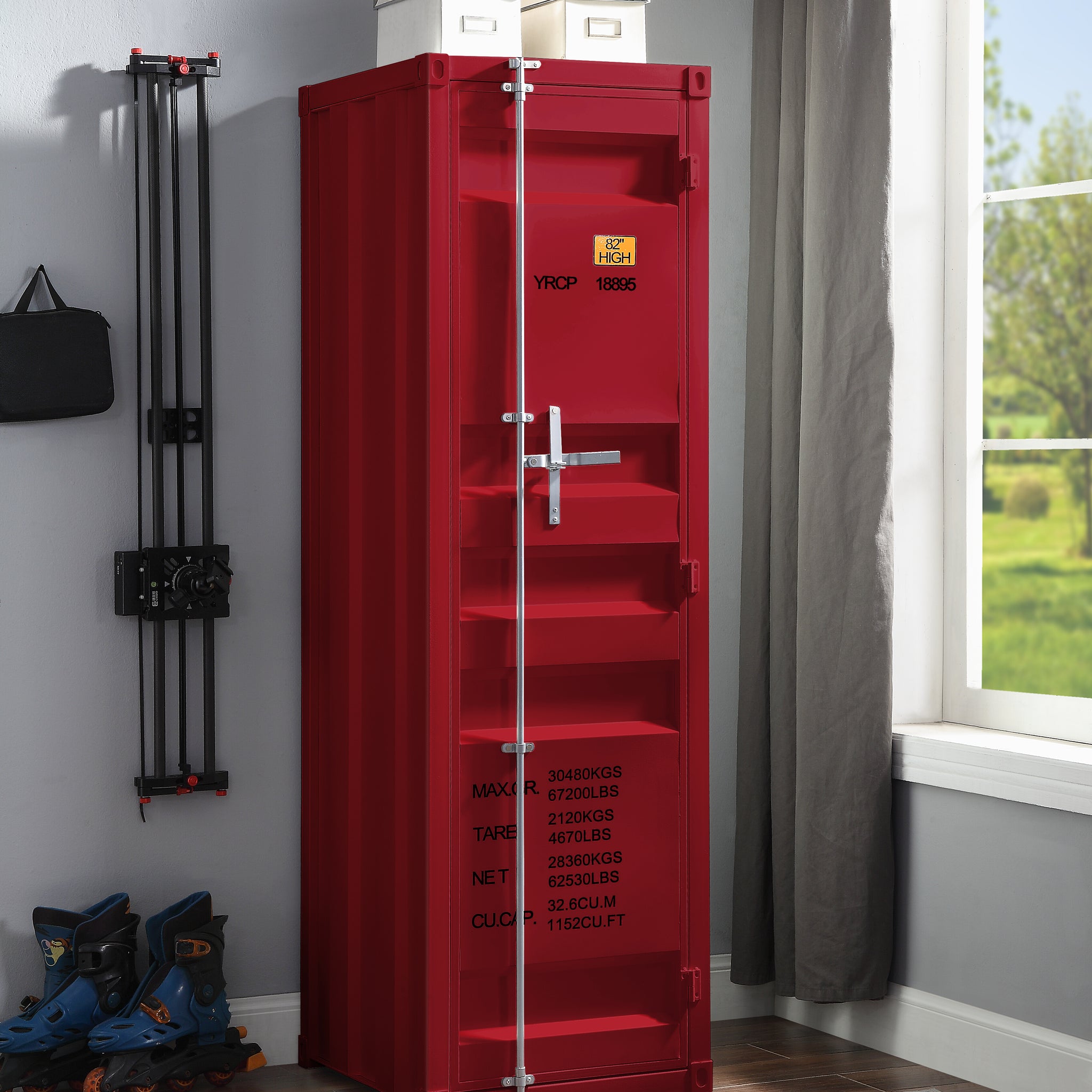 Red 1 Door Wardrobe With Container Lock Red Bedroom Iron