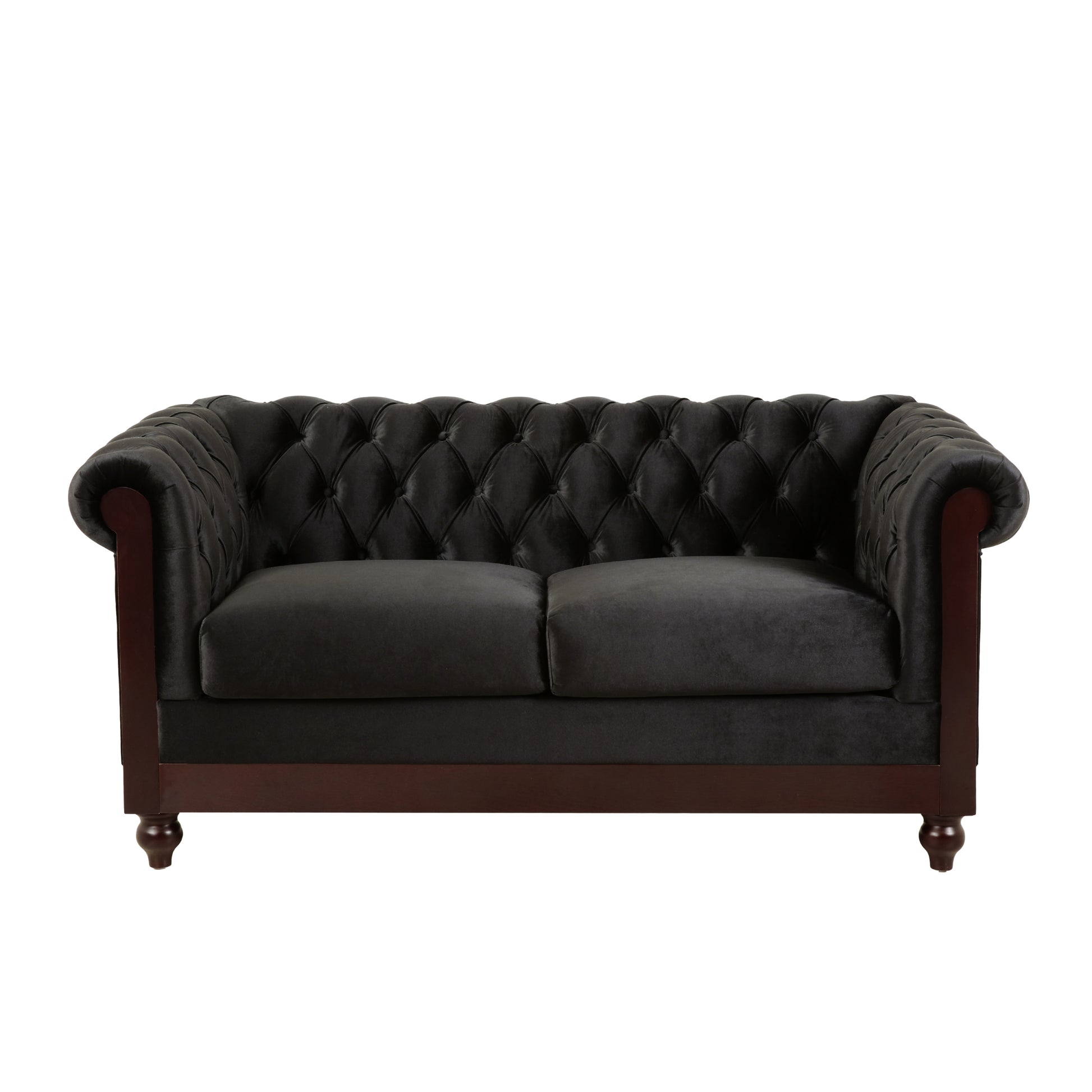 Vivalux 59.44" Chesterfield Velvet Loveseat Sofa,2 Person Rolled Arm Dutch Plush Upholstered Sofa Couch With Tufted Button For Living Room, Bedroom, Small Places,Black Black Espresso Velvet Wood Primary Living Space Soft Tufted Back Casual,Classic Pine