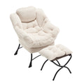 Lazy Chair With Ottoman, Modern Lounge Accent Chair With Armrests And A Side Pocket, Leisure Upholstered Sofa Chair Reading Chair With Footrest For Small Space, Corner Chair White White Cotton Steel