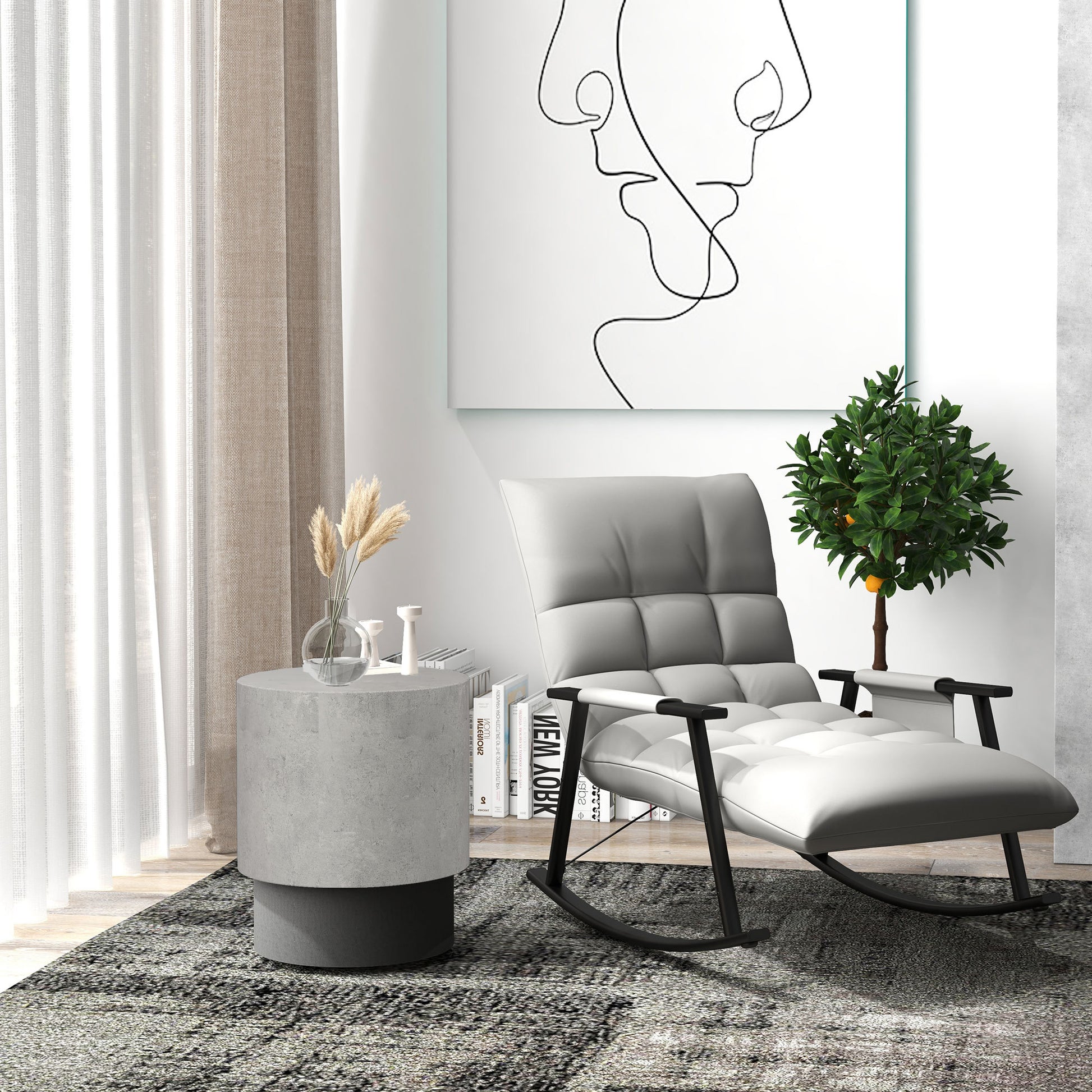 Homcom Concrete Finish End Table, Round Side Table With 4 Adjustable Feet, Lightweight For Indoor, Outdoor, Gray Grey Wood