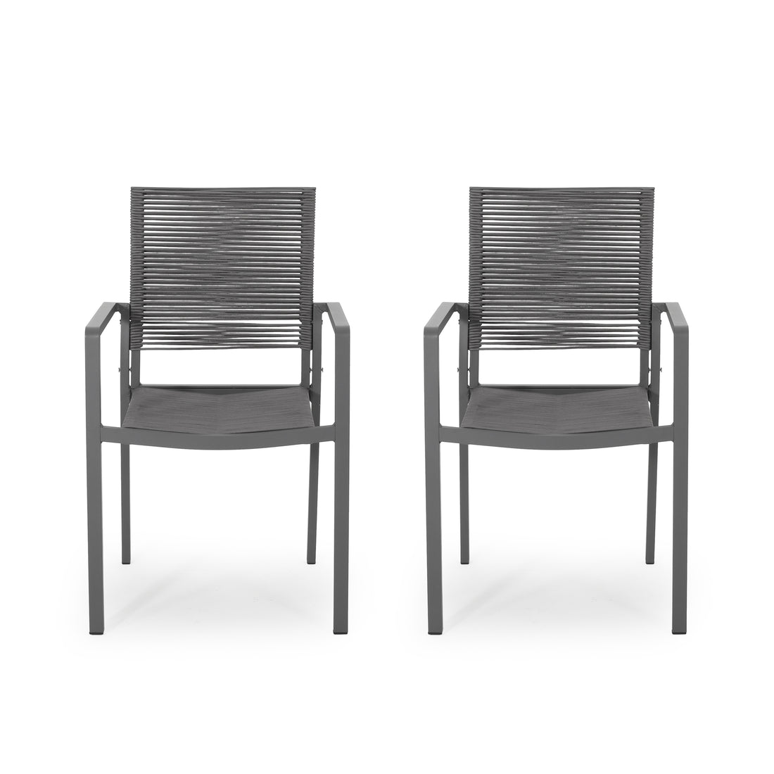 Outdoor Modern Aluminum Dining Chair With Rope Seat Set Of 2 , Gray And Dark Gray Dark Grey Aluminium