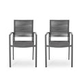 Outdoor Modern Aluminum Dining Chair With Rope Seat Set Of 2 , Gray And Dark Gray Dark Grey Aluminium