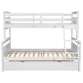 Twin Over Full Bunk Bed With Ladder, Twin Size Trundle, Safety Guardrail, White Box Spring Not Required Twin White Wood Bedroom Bunk Pine