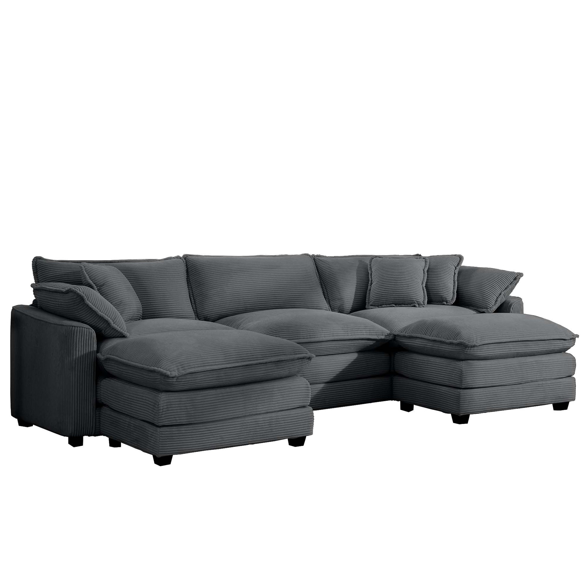 Oversized Modular Cushion Sofa, Portable Ottoman, L Shaped Corner Low Back Deep Seating Spacious Sofa Set And Sofa Bed For Home Apartment Living Room Set, Grey Corduroy Grey Corduroy 3 Seat