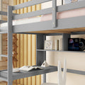 Twin Loft Bed With Built In Desk And Bookcase Of Three Compartments, Guardrails And Ladder,Grey Twin Grey Pine