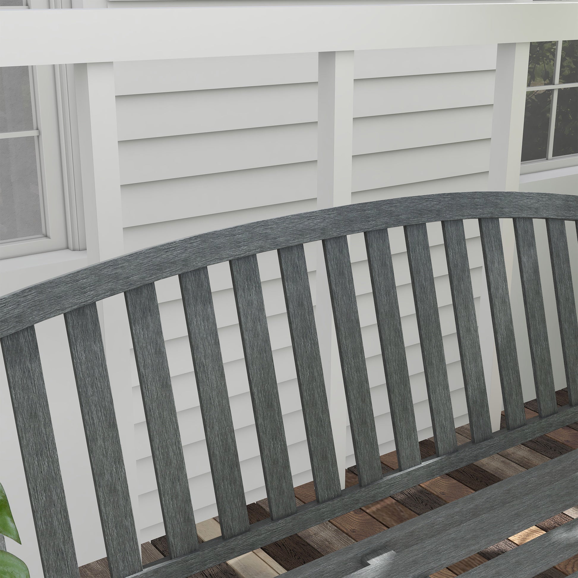Outsunny 46" Outdoor Garden Bench, Metal Bench, Wood Look Slatted Frame Furniture For Patio, Park, Porch, Lawn, Yard, Deck, Gray Gray Steel