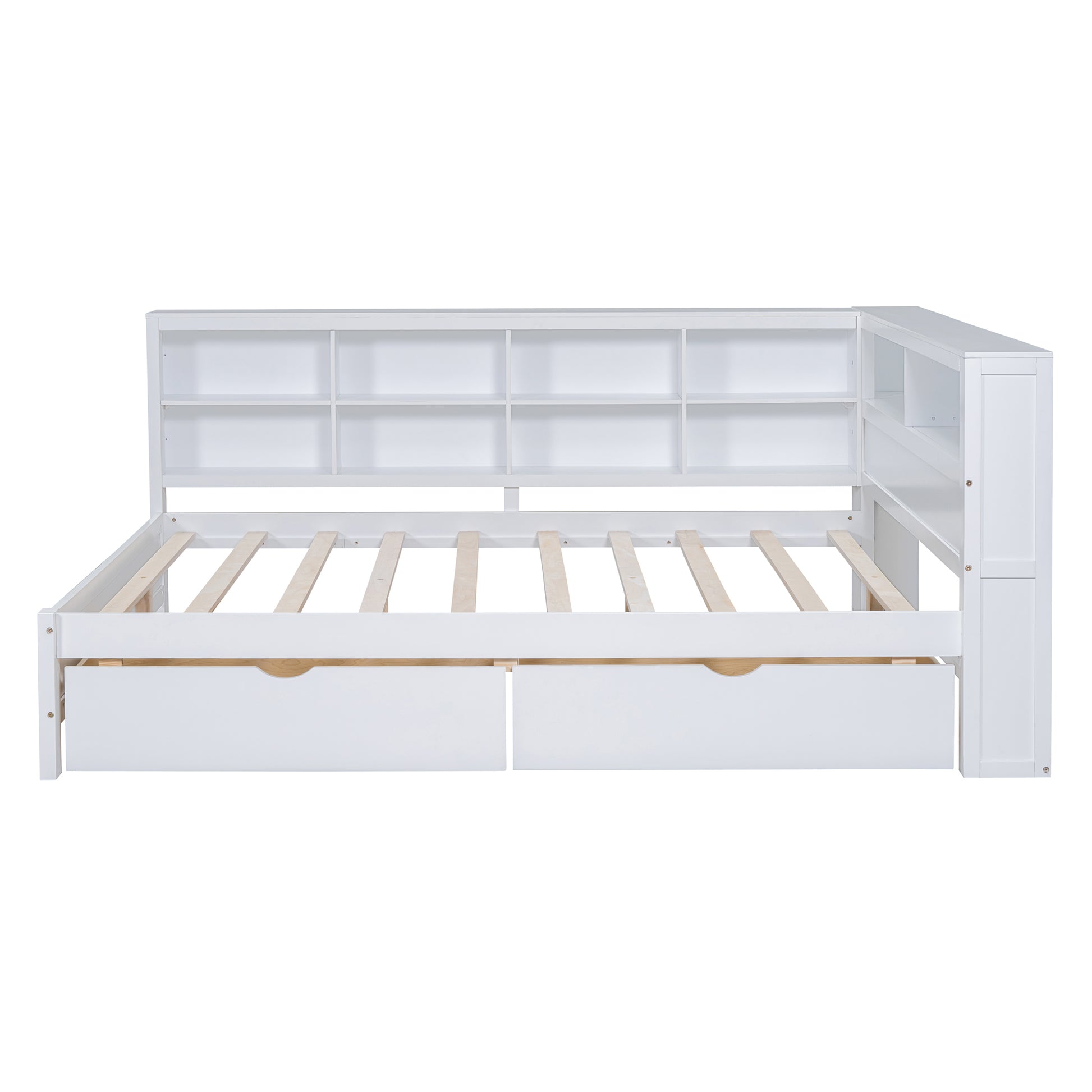 Wooden Full Size Daybed With 2 Drawers, Daybed With Storage Shelf And Usb Charging Ports,White Full White Wood