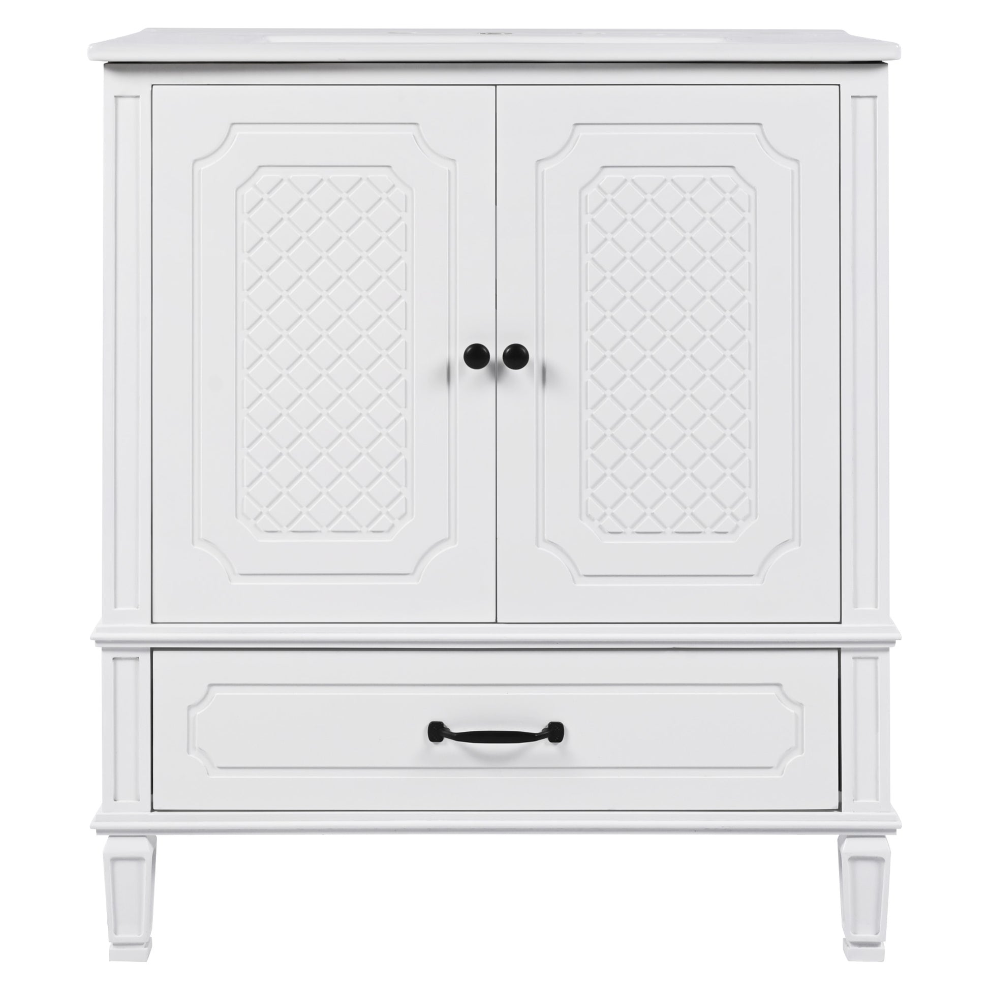 30" Bathroom Vanity With Sink Vintage Style, Multi Functional Storage Space, Door Shelf, Soft Closing Door, White White Acacia Wood,Ceramic Mdf