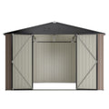 10' X 10' Metal Storage Shed For Ourdoor, Steel Yard Shed With Design Of Lockable Doors, Utility And Tool Storage For Garden, Backyard, Patio, Outside Use Brown Metal