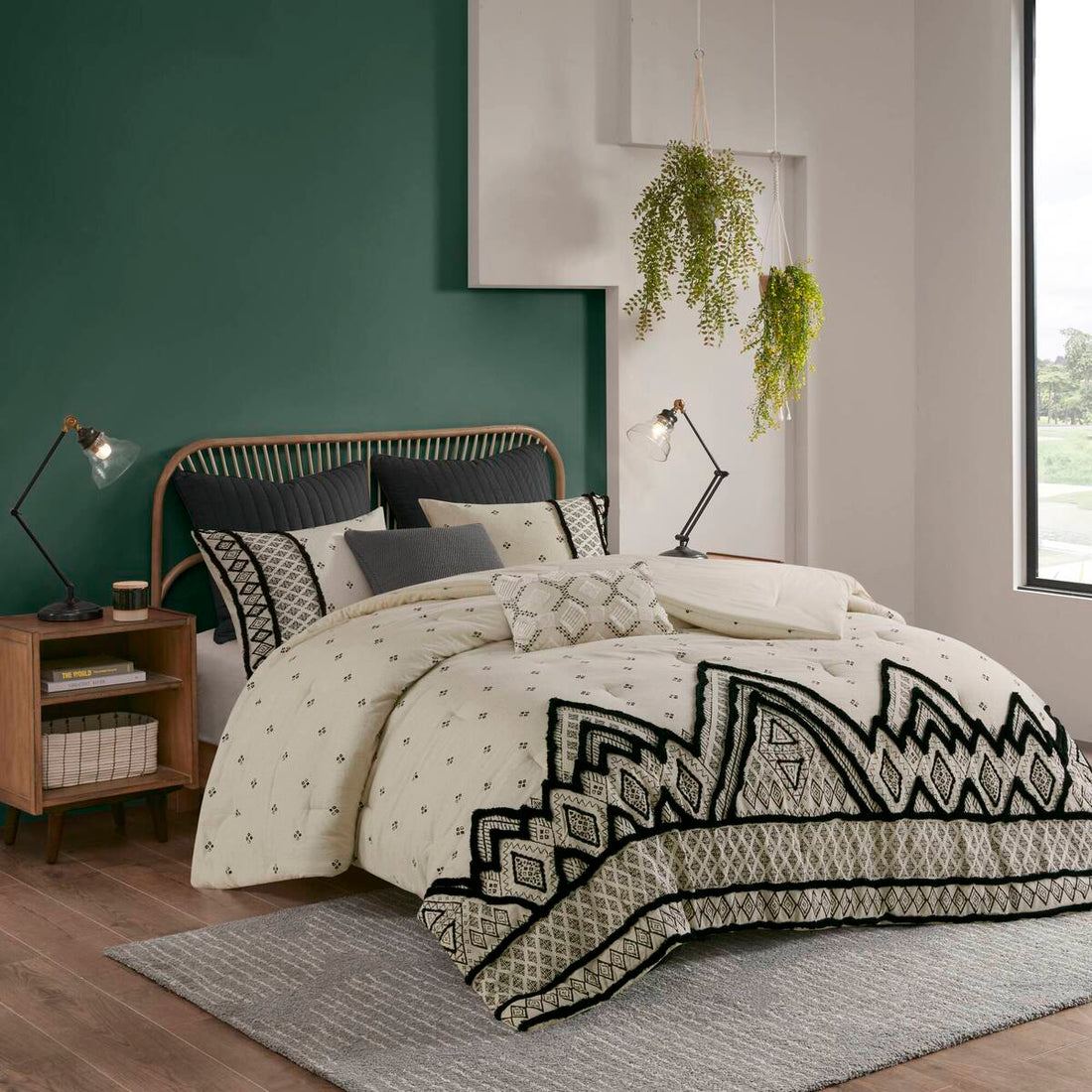 3 Piece Cotton And Flax Linen Blend Comforter Set Natural Full Queen Queen White Black Cotton