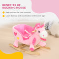 Qaba Baby Rocking Horse, Ride On Unicorn With 32 Songs, Toddler Rocker Toy With Wooden Base Seat Safety Belt For 1.5 3 Year Old, Pink Pink Plush