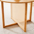 Chinese Countryside Retro Solid Wood Round Table, Simple Modern Imitation Rattan Table, Wooden Table, Desk. Suitable For Dining Room, Living Room, Office Wood Rubber Wood