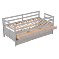 Low Loft Bed Twin Size With Full Safety Fence, Climbing Ladder, Storage Drawers And Trundle Gray Solid Wood Bed Gray Solid Wood