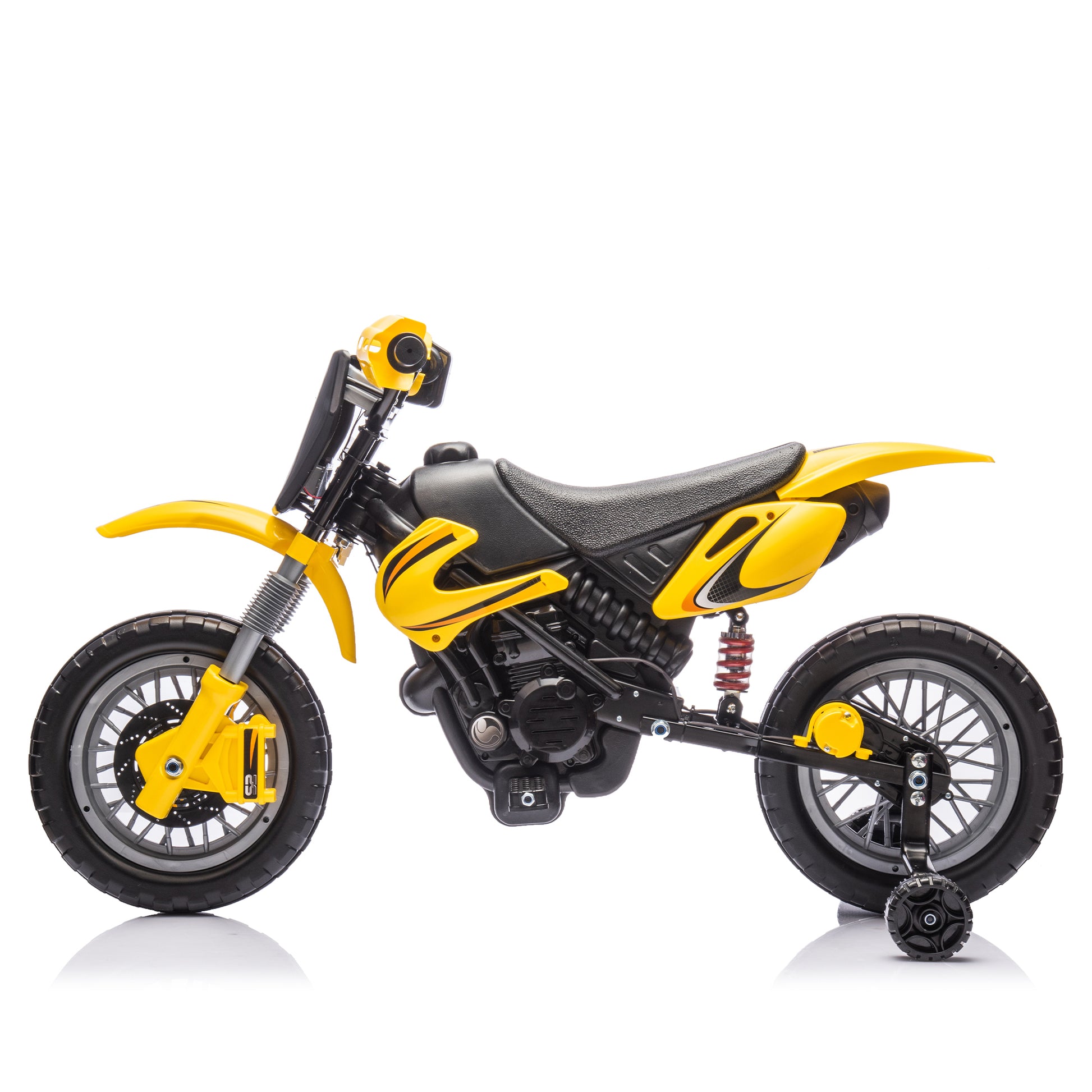 12V Kids Ride On Electric Toy Motorcycle,Rear Suspension,Twist Grip Throttle,Slow Start,Removable Training Wheels,Indie Music Box With Horn And Engine,Simulation Of Dirt Bike Modeling For Kids 3 8. Yellow 50 99 Lbs Polypropylene