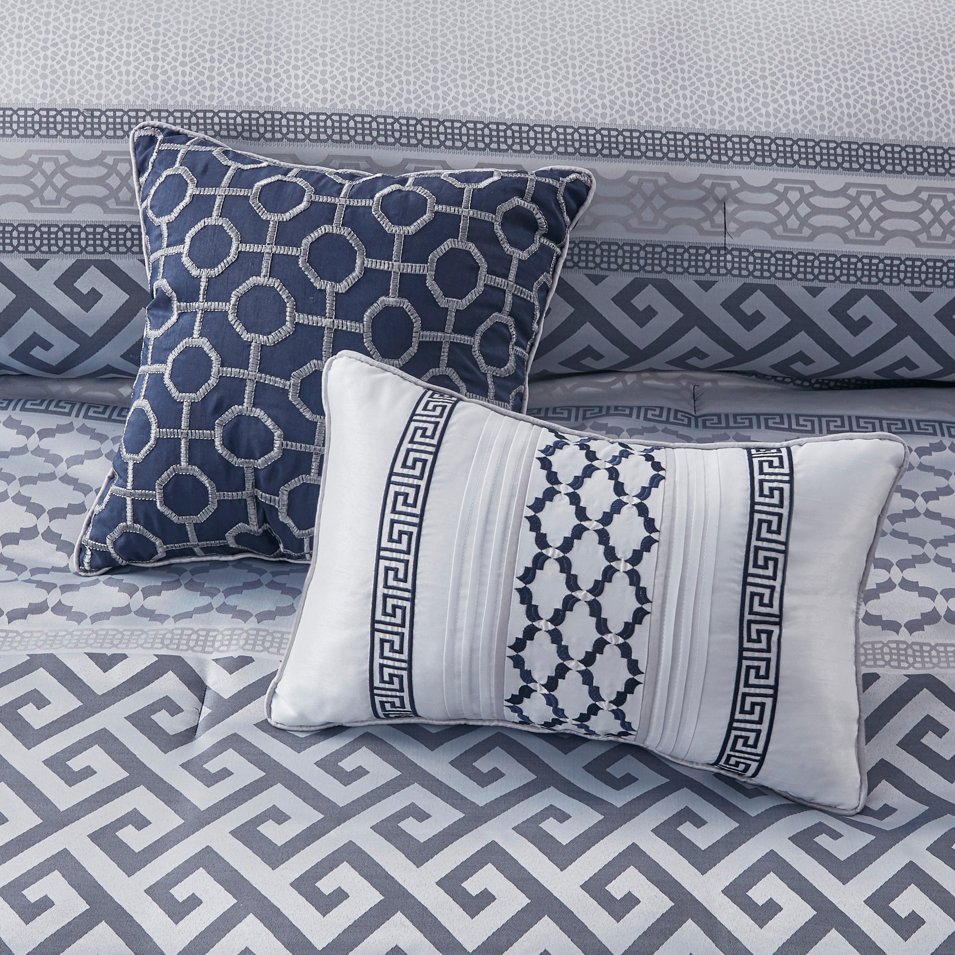 7 Piece Jacquard Comforter Set Navy Queen Queen Navy Polyester