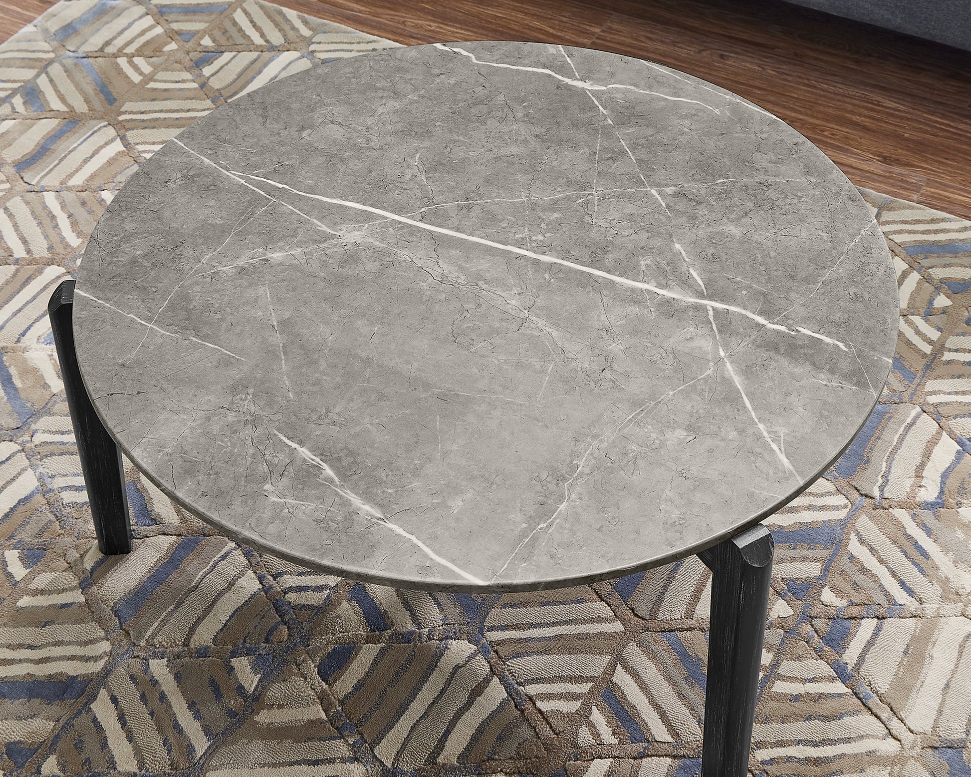 Living Room Coffee Table: Modern And Stylish 24 Inch Round Small Coffee Table, Imitation Marble Tabletop With Rubber Wood Solid Wood Legs, Wooden Coffee Table, Living Room, Office, Home Black Gray