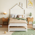 Twin Size Metal Platform Bed With Twin Size Trundle,House Shaped Headboard Design, White Twin White Metal