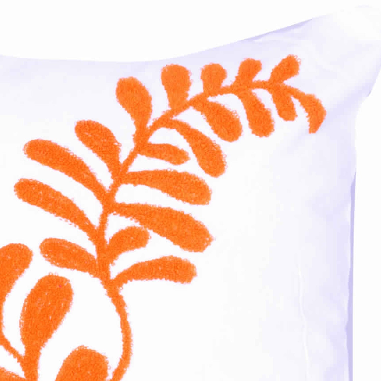 18 X 18 Inch Cotton Pillow With Sprig Pattern Embroidery, Orange Orange Polyester Blend