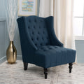 Upholstered Wingback Chair Navy Blue Linen