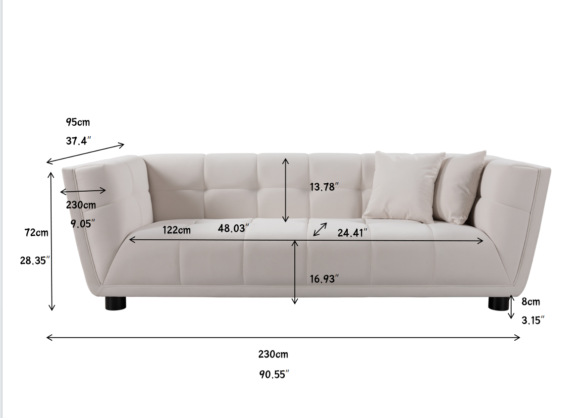 Wks13 Mid Century Modern Style: Simple White Sofa, Small Square Design, Velvet Fabric Texture Smooth, Retro Fashion, Solid Wood Feet, 2 People Design White Retro Broadcloth Pleat 2 Seat