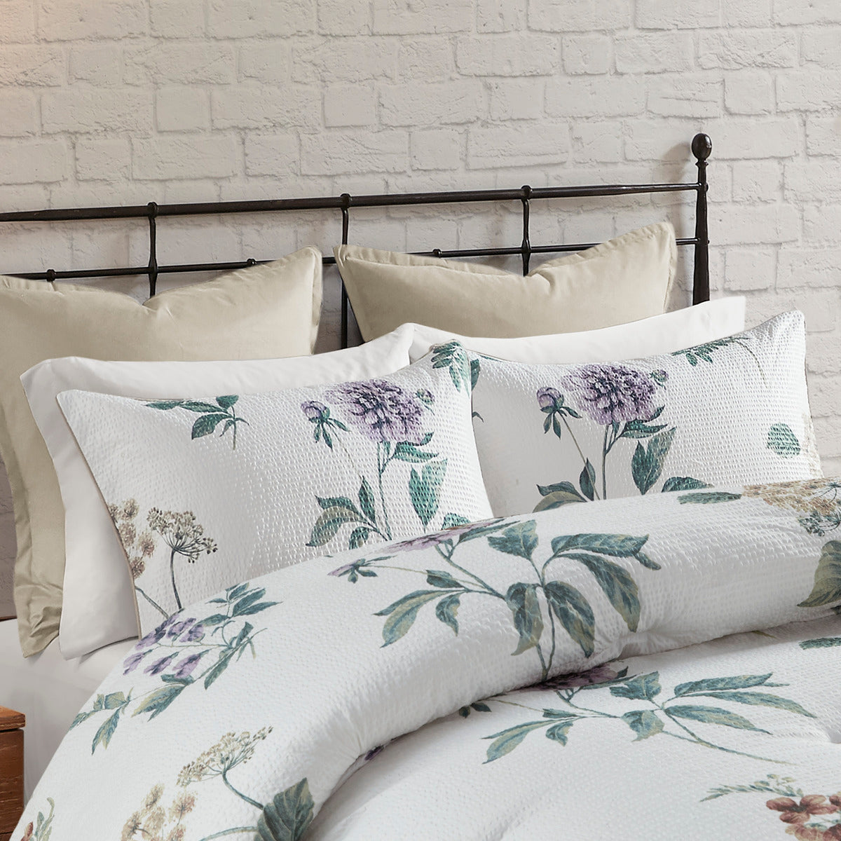 7 Piece Printed Seersucker Comforter Set With Throw Blanket Taupe Blush Full Queen Multicolor Polyester