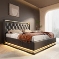Full Size Upholstered Bed, 360 Surround Led Function, Buttons Apps Remote Control, Hydraulic Storage Bed With Usb Type C Charging, Black,Pu Without Mattress Full Black Pu