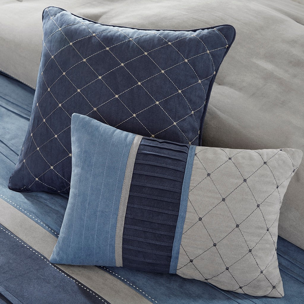 7 Piece Microsuede Comforter Set Navy Cal King California King Navy Polyester