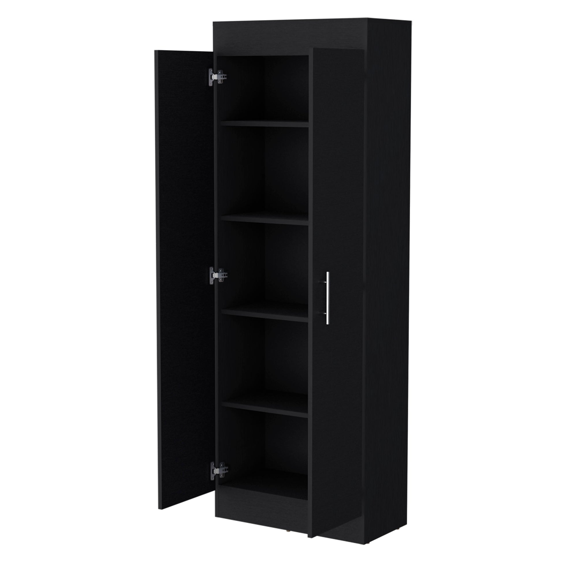 Dawson Pantry Cabinet With Sleek 5 Shelf Storage 5 Or More Shelves Black Shelves Included Kitchen Contemporary Pine Particle Board Engineered Wood