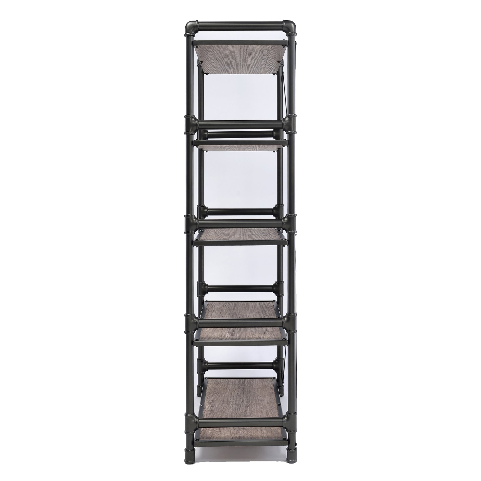 Rustic Oak And Black Bookshelf With 5 Shelves 5 Rustic Vertical Open Back Metal Contemporary Wood Metal