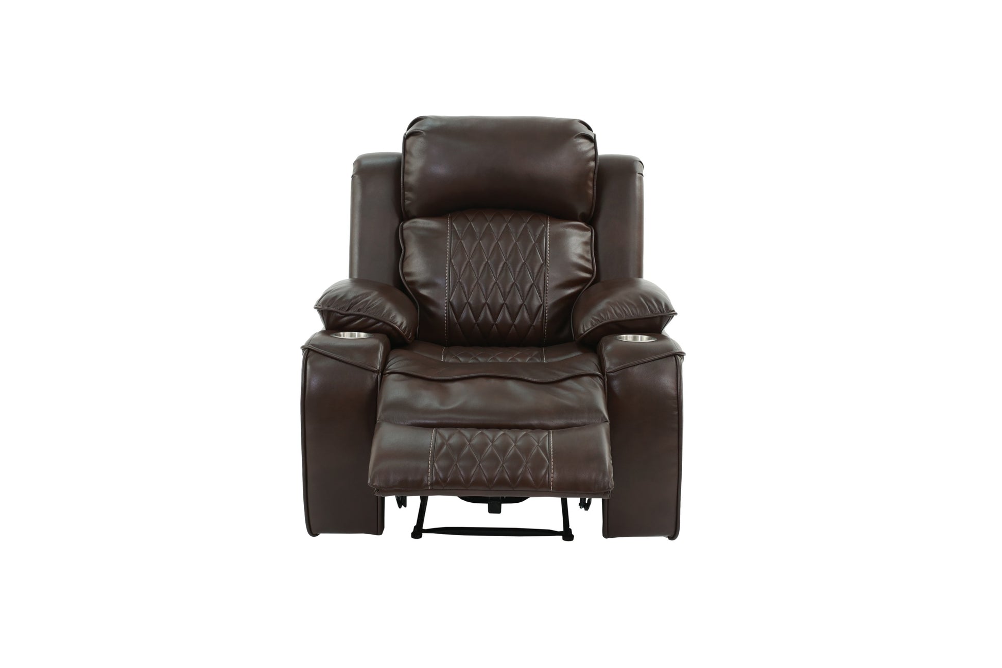 Power Motion Recliner Chair 1Pc Chair Contemporary Brown Color Gelstorage Arms W Cup Holder Living Room Furniture Brown Faux Leather Power Push Button Primary Living Space Cushion Back Contemporary,Modern Pillow Top Arms Metal & Wood