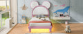 Twin Size Upholstered Platform Bed With Cartoon Ears Shaped Headboard And Led, White&Pink Box Spring Not Required Twin White Pink Bedroom Bed Frame Faux Leather Upholstered