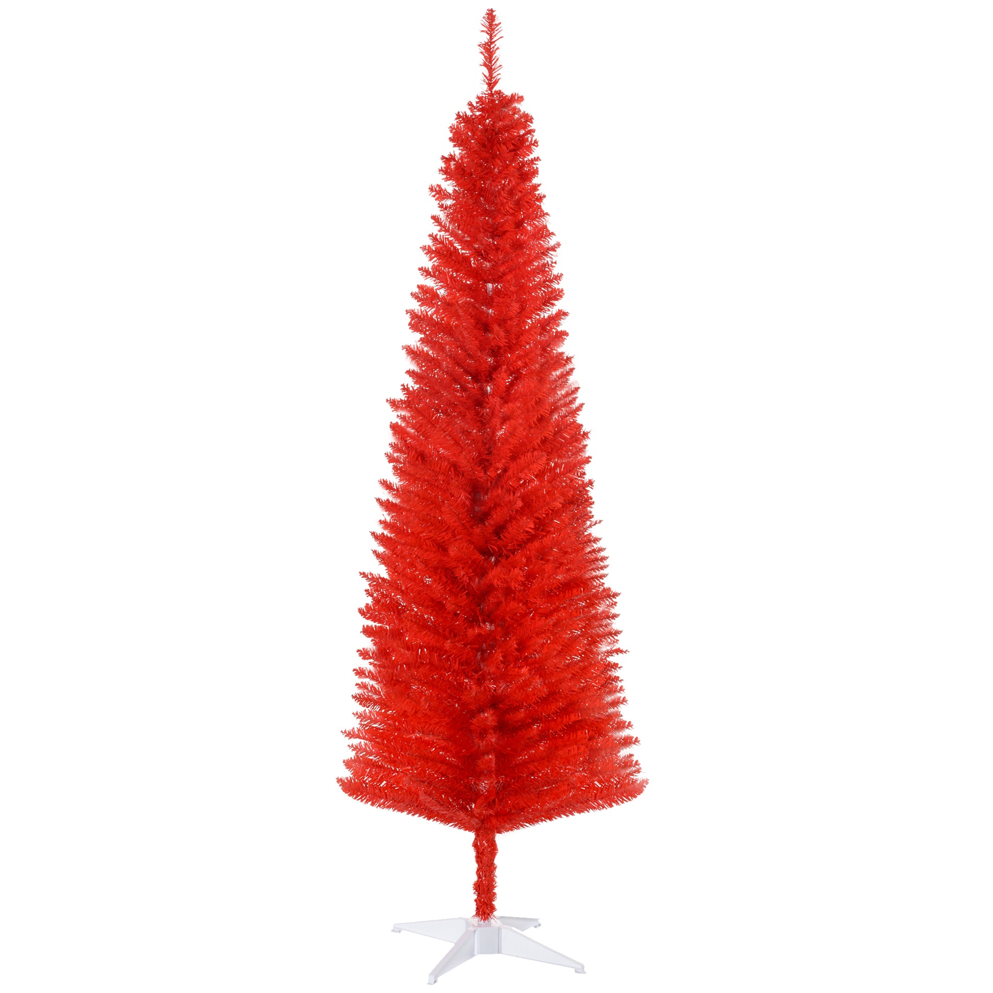 Homcom 6' Artificial Pencil Christmas Tree, Slim Xmas Tree With 390 Realistic Branch Tips And Plastic Stand, Red Green Plastic