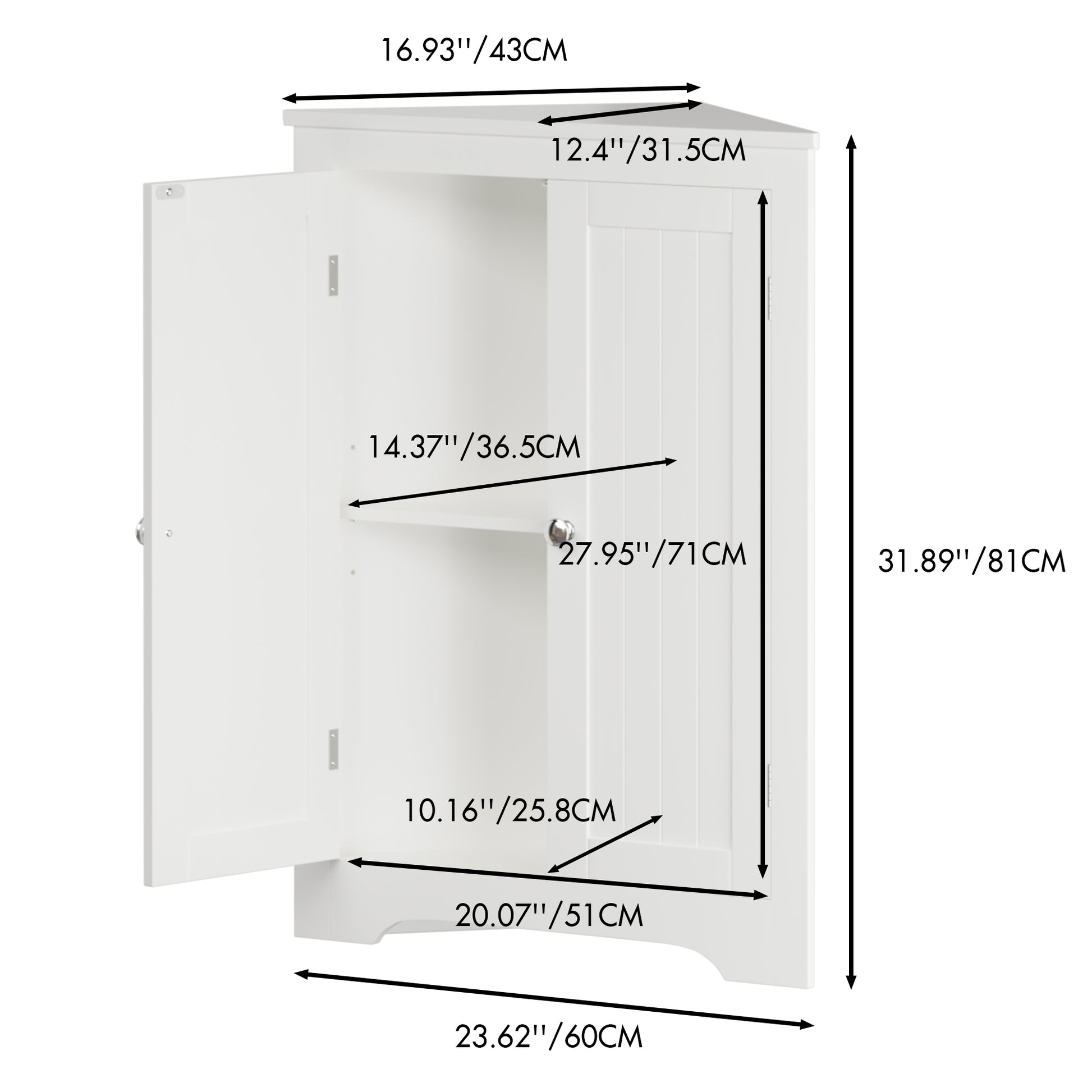 Floor Corner Cabinet With 2 Doors And Adjustable Shelves, Freestanding Narrow Cabinet Organizer, Corner Storage Cabinets For Bathroom, Kitchen, Living Room, Or Bedroom, White White 1 Mdf