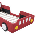 Twin Size Race Car Shaped Platform Bed With Wheels,Red Twin Red Pu Leather