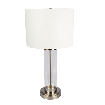 Luna Brushed Nickel Table Lamp With On Off Switch Clear Glass Body Metal Base Brushed Nickel,Clear,White Table&Floor Lamps Glass,Metal