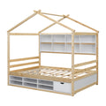 Full House Bed With Roof Frame, Bedside Shelves, Under Bed Storage Unit,Natural Full Natural American Design Pine