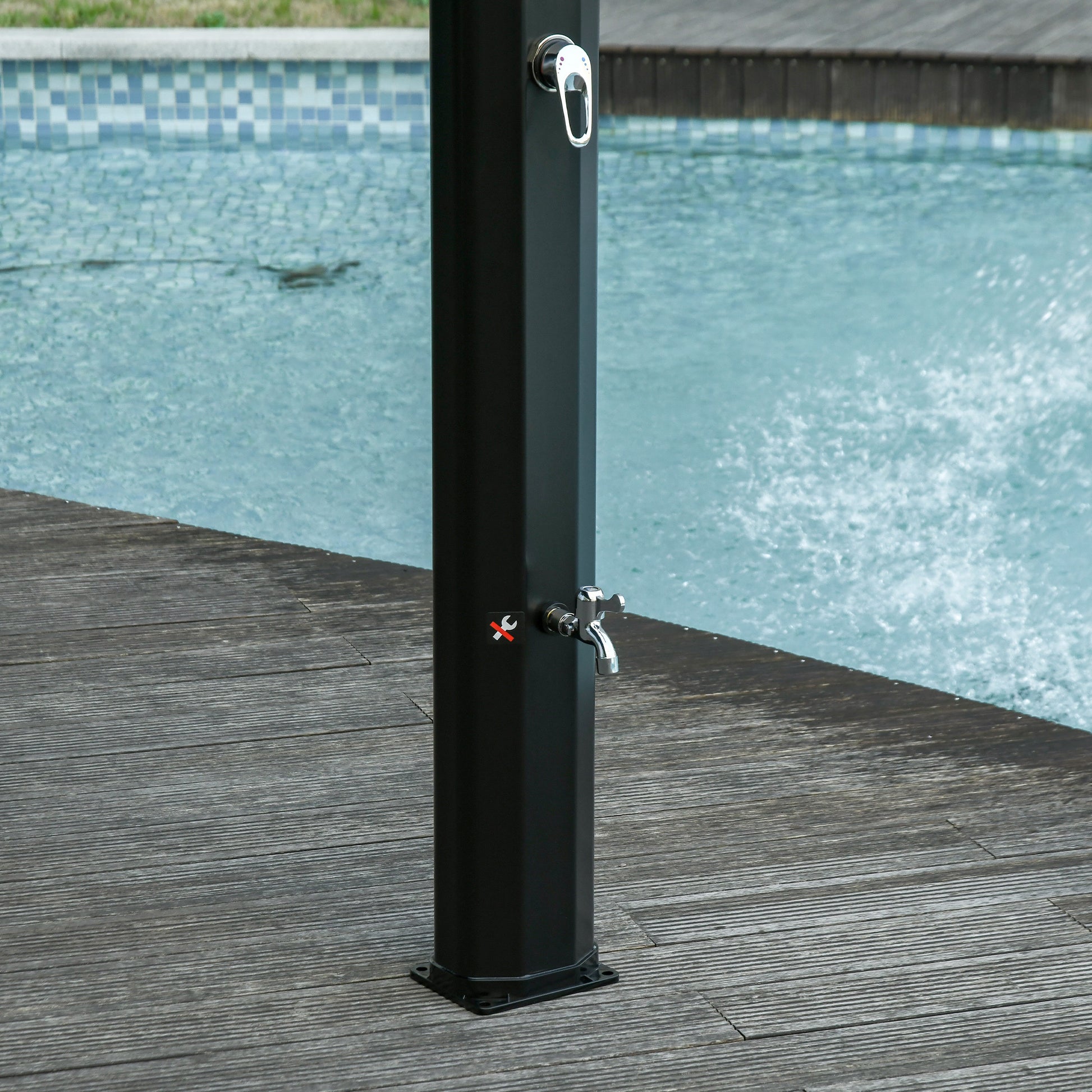 Outsunny 7Ft Outdoor Solar Heated Shower With 360 Rotating Shower Head, Foot Shower Faucet, Temperature And Pressure Adjustable, Holds 9.2 Gallons For Backyard Pool Black Plastic
