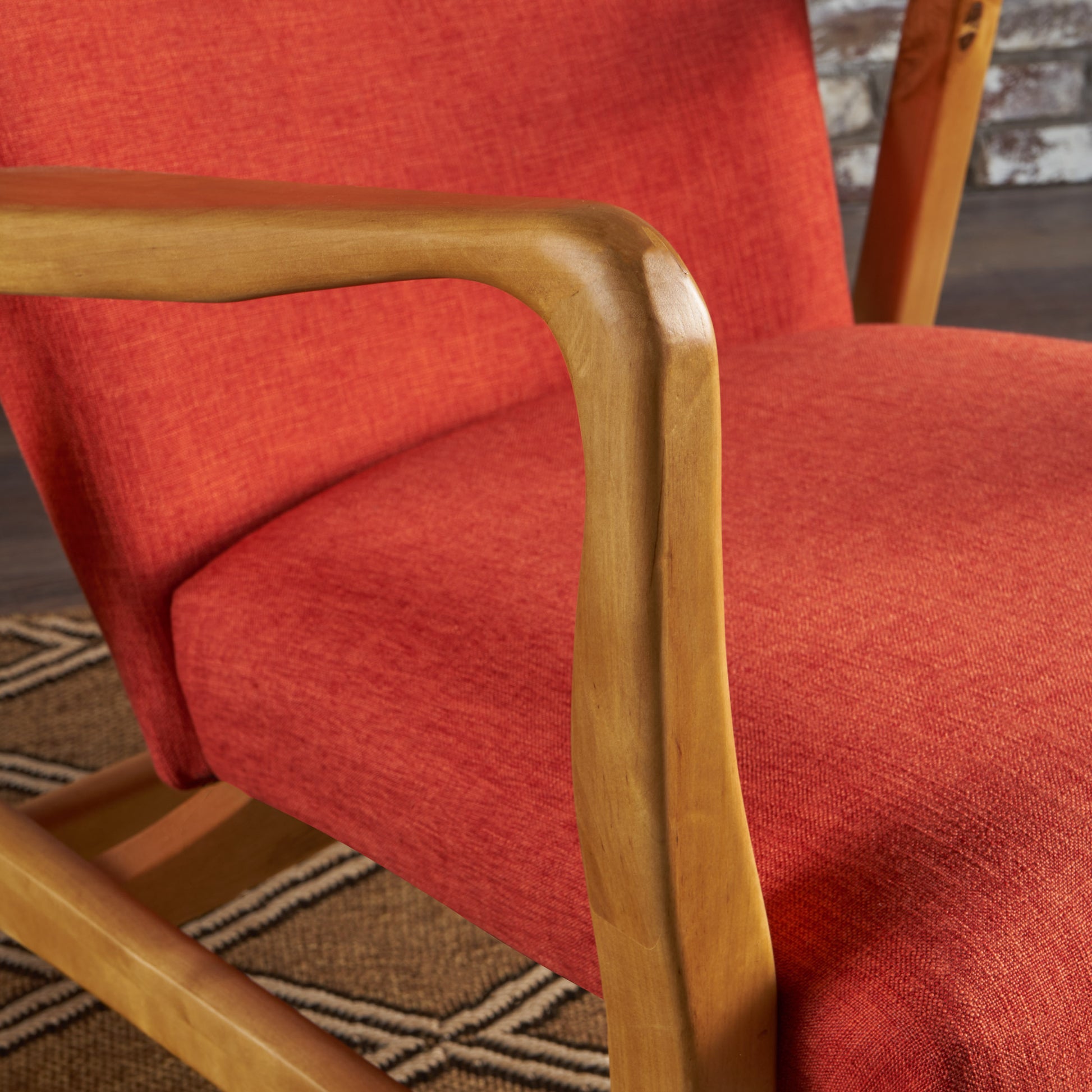 Solid Wood Rocking Chair Orange Fabric