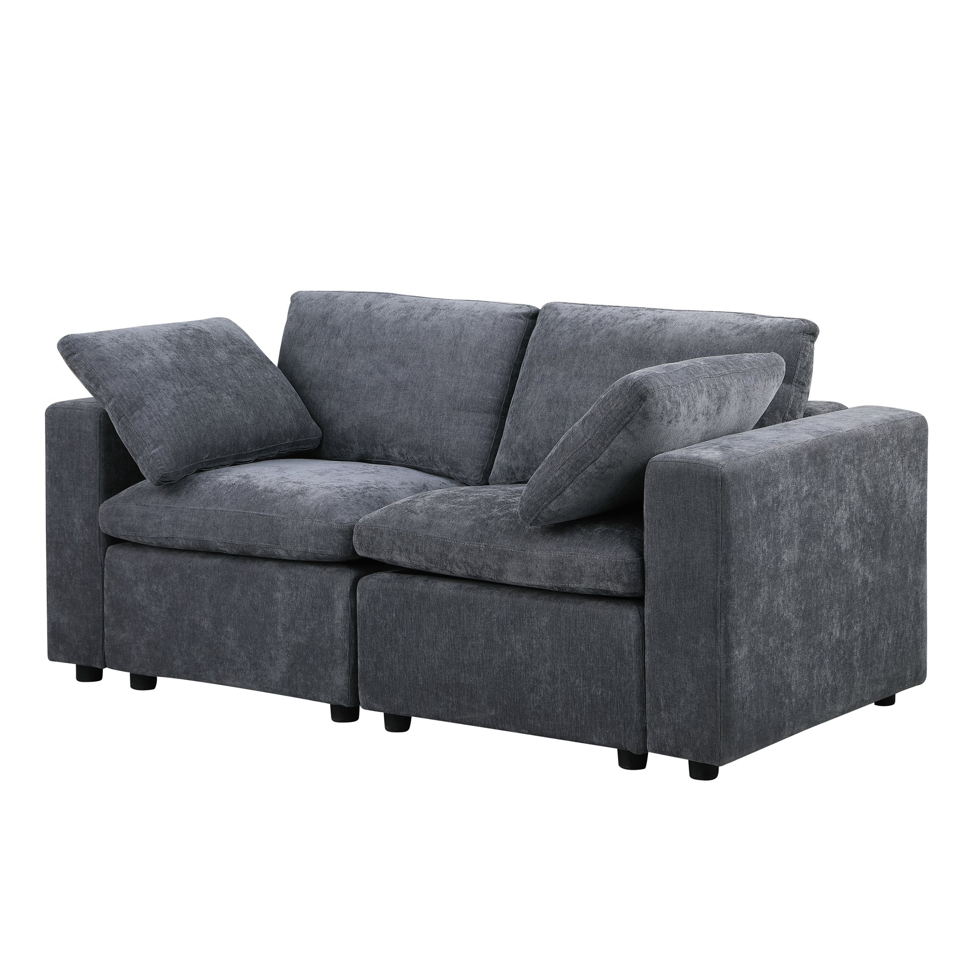 Modular Sectional Sofa, 2 Piece Sectional Sofa Set, Two Corner Chairs, Chenille Grey Grey Fabric 2 Seat