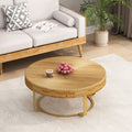 Modern Round Coffee Table Wooden Carving Pattern Coffee Table With Metal Legs For Living Room Reception Room Office Golden Natural Gold Pine