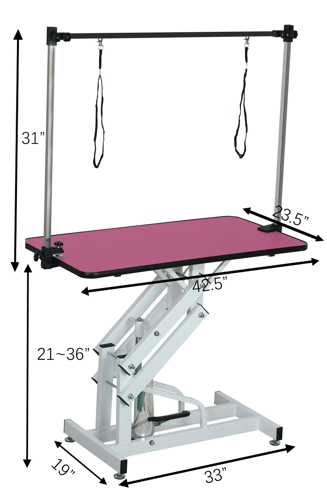 42.5Inch Hydraulic Pet Grooming Table With "H" Arm Pink White Pink Mdf Steel