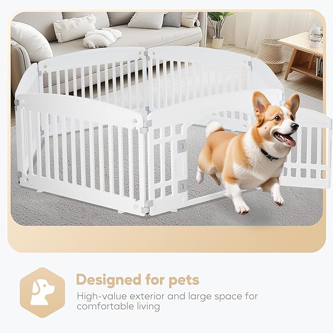 Dog Playpen, 24" Exercise 6 Panel Pet Playpen With Door, Safe And Secure, Folding And Portable Puppy Playpen For Puppies And Small Dogs, White White Plastic