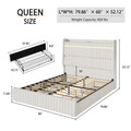 Queen Bed Frame With Storage Upholstered Headboard And 4 Drawers, Velvet Upholstered Platform Bed With Led Lights & Charging Station, Stable & Easy Assembly, No Box Spring Needed, Beige Box Spring Not Required Queen Beige Bedroom Contemporary,Modern Bed