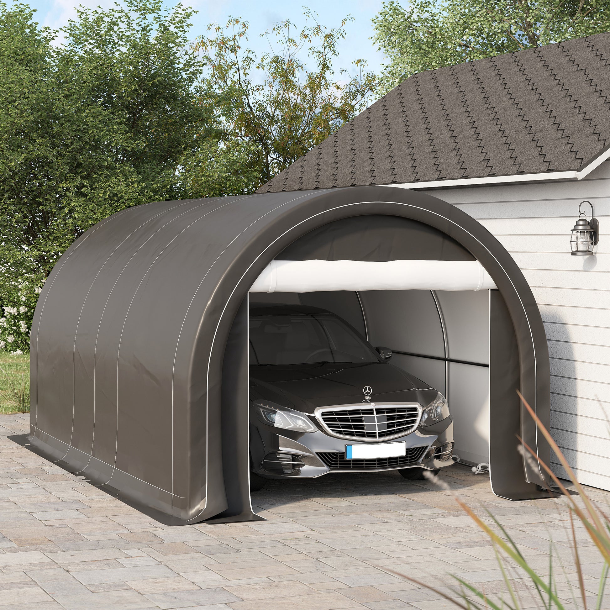 Outsunny 10' X 16' Carport, Heavy Duty Portable Garage Storage Tent With Large Zippered Door, Anti Uv Pe Canopy Cover For Car, Truck, Boat, Motorcycle, Bike, Garden Tools, Outdoor Work, Gray Grey Steel