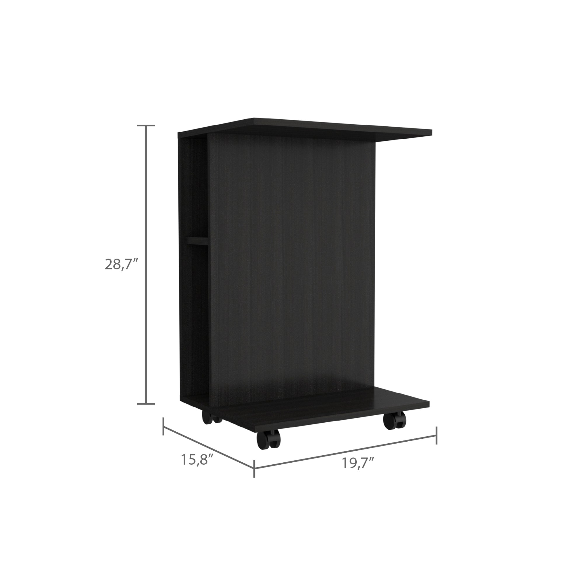 Bombay Mobile Tray Table, Two Side Shelves Black Casters Or Wheels Computer Desk Office Modern Desk Rectangular Melamine Engineered Wood