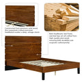 Mid Century Modern Solid Wood Bed Frame King Size Platform Bed With Six Piece Headboard Design, No Box Spring Needed, Brown King Brown Pine
